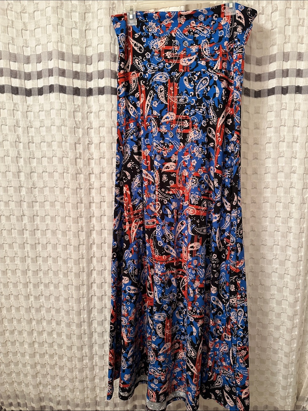 LuLaRoe Blue, Red and Black Paisley Maxi Skirt